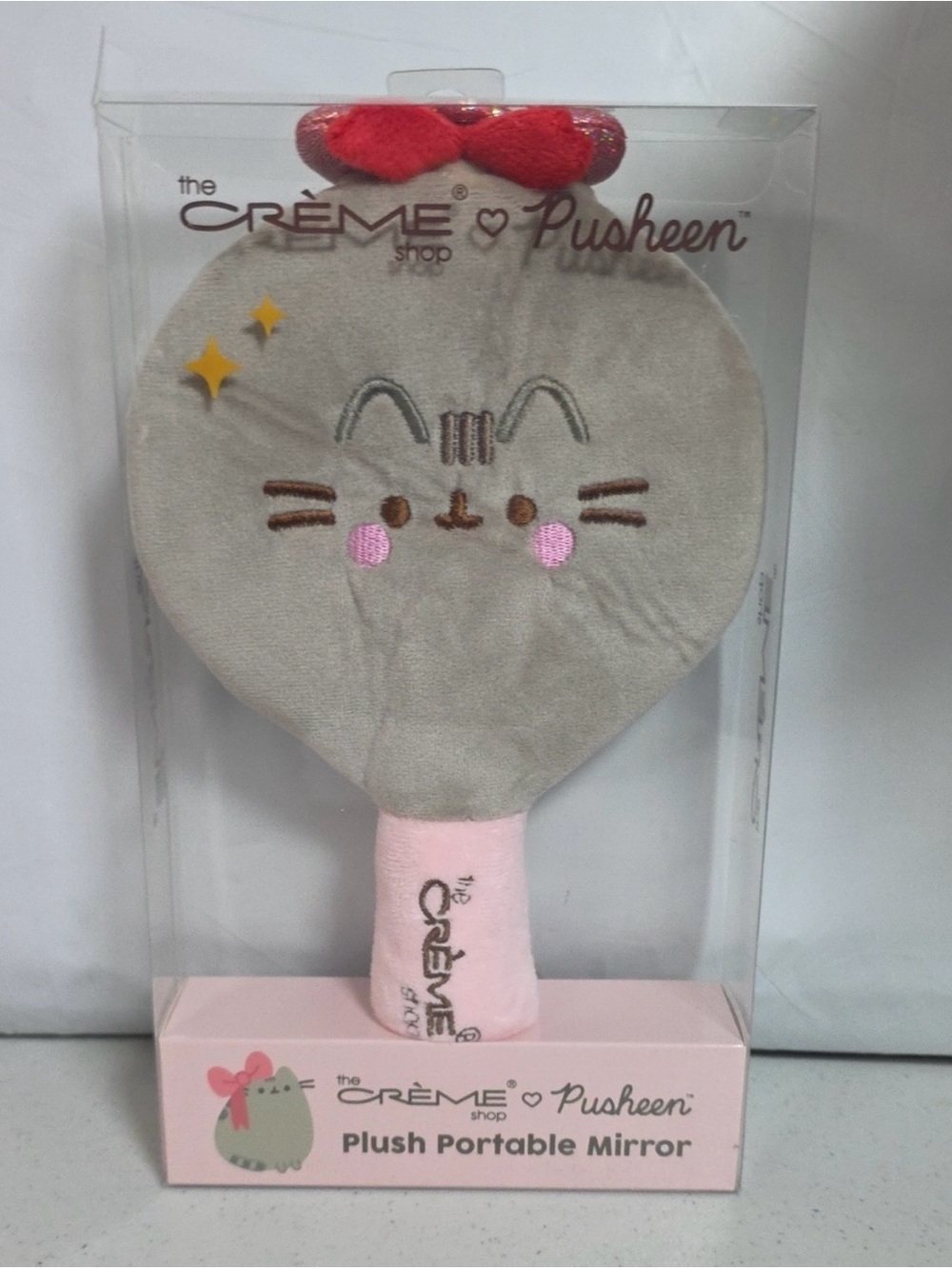Crème Shop x Pusheen Plush Portable Mirror - Gray & Pink